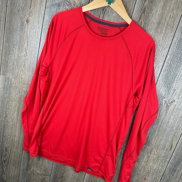 Patagonia Capilene Lightweight Crew Baselayer Long Sleeve Red Mens Size Large - Picture 1 of 8